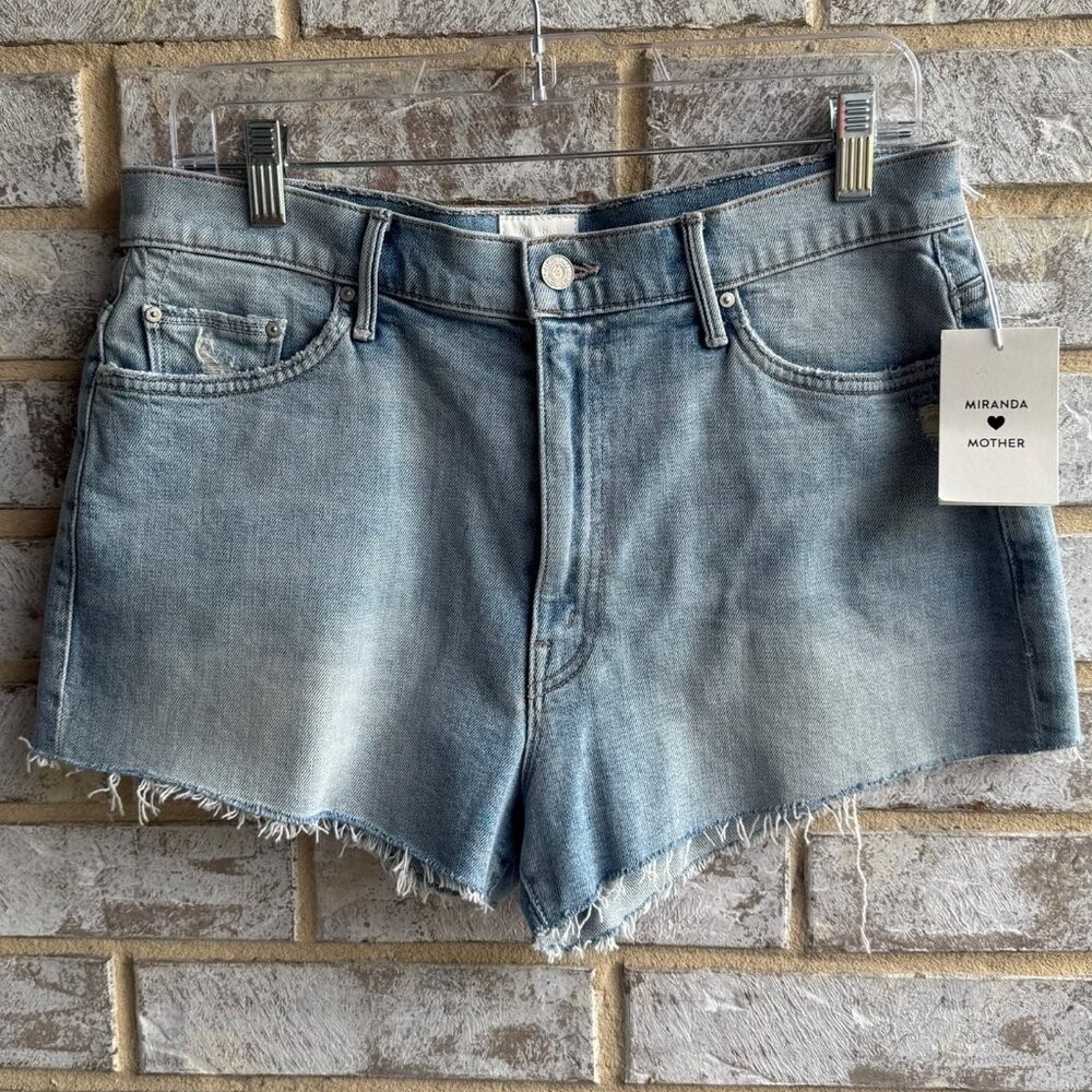 MOTHER Faded Light Blue Denim Cutoff Shorts